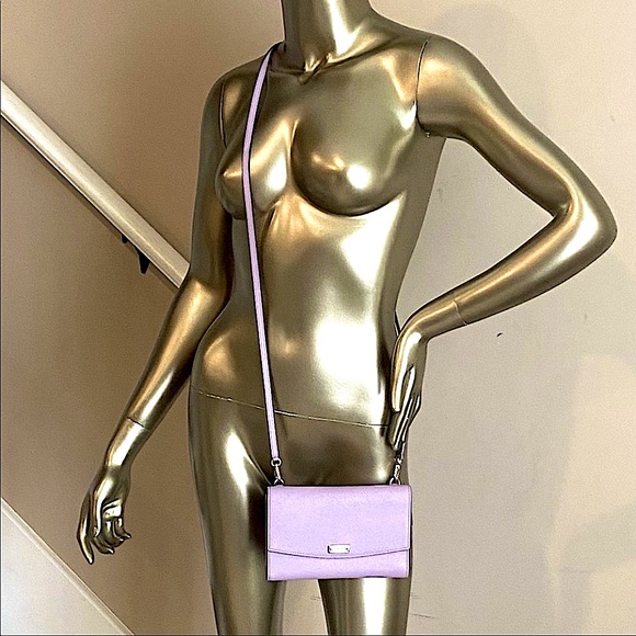 Kate Spade Bright Lavender Leather Mini Crossbody Bag Clutch Wallet 14K Gold - Picture 2 of 12